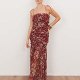 Anaya With Love Recycled Rust Floral Square Neck Ruched Maxi Dress