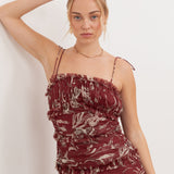 Anaya With Love Recycled Rust Floral Square Neck Ruched Maxi Dress
