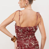 Anaya With Love Recycled Rust Floral Square Neck Ruched Maxi Dress