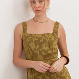 Anaya With Love Recycled Golden Olive Floral Burnout Square Neck Tiered Midaxi Dress