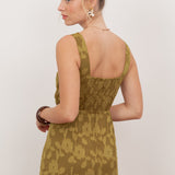 Anaya With Love Recycled Golden Olive Floral Burnout Square Neck Tiered Midaxi Dress