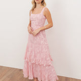 Anaya With Love Recycled Peony Pink Floral Burnout Square Neck Tiered Midaxi Dress