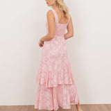 Anaya With Love Recycled Peony Pink Floral Burnout Square Neck Tiered Midaxi Dress