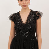 Maya Black Embellished Tulle Maxi Dress with Open Back