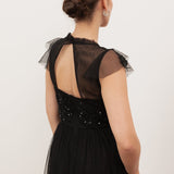 Maya Black Embellished Tulle Maxi Dress with Open Back