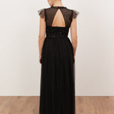Maya Black Embellished Tulle Maxi Dress with Open Back