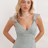 Anaya With Love Recycled Cloud Blue Strappy V Neck Maxi Dress with Skirt Split & Ruffle Detail