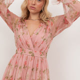 Anaya With Love Recycled Pink Floral Print Faux Wrap Maxi Sleeve Midaxi Dress