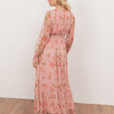 Anaya With Love Recycled Pink Floral Print Faux Wrap Maxi Sleeve Midaxi Dress