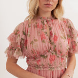 Anaya With Love Recycled Pink Floral Print Short Sleeve Ruffled Mini Dress