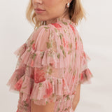 Anaya With Love Recycled Pink Floral Print Short Sleeve Ruffled Mini Dress