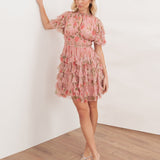 Anaya With Love Recycled Pink Floral Print Short Sleeve Ruffled Mini Dress