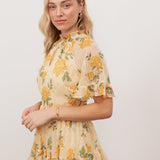 Anaya With Love Recycled Yellow Floral Print Short Sleeve Tiered Midaxi Dress