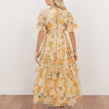 Anaya With Love Recycled Yellow Floral Print Short Sleeve Tiered Midaxi Dress