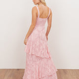Anaya With Love Recycled Peony Pink Floral Burnout Strappy Asymmetric Ruffle Maxi Dress