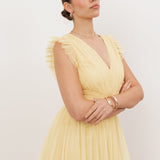 Anaya With Love Recycled Butter Yellow Flutter Sleeve Ruffle Maxi Dress