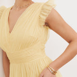 Anaya With Love Recycled Butter Yellow Flutter Sleeve Ruffle Maxi Dress