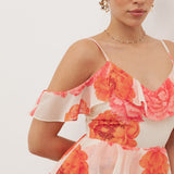 Anaya With Love Recycled Floral Cold Shoulder Tiered Maxi Dress