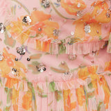 Anaya With Love Recycled Pink Floral & Sequin V Neck Frill Maxi Dress