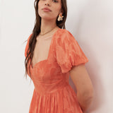 Anaya With Love Recycled Coral Floral Burnout Sweetheart Neck Puff Sleeve Midaxi Dress