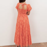 Anaya With Love Recycled Coral Floral Burnout Sweetheart Neck Puff Sleeve Midaxi Dress