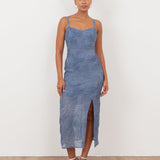 Maya Infinity Blue 3D Textured Chiffon Midi Dress