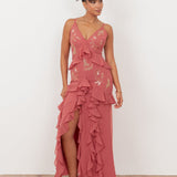 Maya Pink Embellished Cami Maxi Dress with Waterfall Ruffle