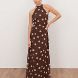 Anaya With Love Recycled Brown Polka Dot Halter Neck & Open Back Maxi Dress