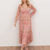 Anaya With Love Recycled Pink Floral Print Faux Wrap Maxi Sleeve Midaxi Dress