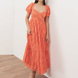 Anaya With Love Recycled Coral Floral Burnout Sweetheart Neck Puff Sleeve Midaxi Dress