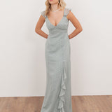 Anaya With Love Recycled Cloud Blue Strappy V Neck Maxi Dress with Skirt Split & Ruffle Detail