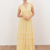 Anaya With Love Recycled Butter Yellow Flutter Sleeve Ruffle Maxi Dress