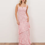Anaya With Love Recycled Peony Pink Floral Burnout Strappy Asymmetric Ruffle Maxi Dress