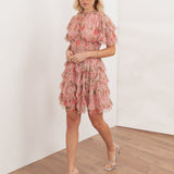 Anaya With Love Recycled Pink Floral Print Short Sleeve Ruffled Mini Dress