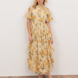 Anaya With Love Recycled Yellow Floral Print Short Sleeve Tiered Midaxi Dress