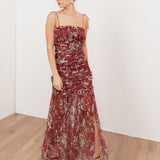 Anaya With Love Recycled Rust Floral Square Neck Ruched Maxi Dress