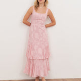 Anaya With Love Recycled Peony Pink Floral Burnout Square Neck Tiered Midaxi Dress