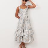 Maya Blue Floral Jacquard Strappy Midi Dress