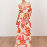 Anaya With Love Recycled Floral Cold Shoulder Tiered Maxi Dress