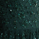 Maya Emerald Fully Embellished Maxi Dress with Frill Detail