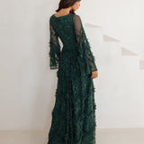 Maya Emerald Fully Embellished Maxi Dress with Frill Detail