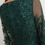 Maya Emerald Fully Embellished Maxi Dress with Frill Detail
