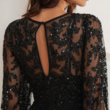 Maya Black Fully Embellished Maxi Sleeve Round Neck Maxi Dress
