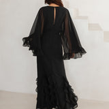 Anaya With Love Recycled Black Oversized Ruffle Sleeve Maxi Dress