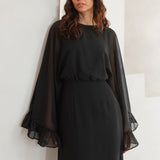 Anaya With Love Recycled Black Oversized Ruffle Sleeve Maxi Dress