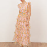 Anaya With Love Recycled Pink Floral V Neck Tiered Midaxi Dress