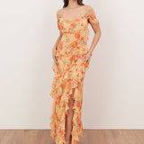 Anaya With Love Recycled Floral Print Cowl Neck Cold Shoulder Ruffle Maxi Dress
