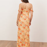 Anaya With Love Recycled Floral Print Cowl Neck Cold Shoulder Ruffle Maxi Dress