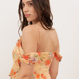 Anaya With Love Recycled Floral Print Cowl Neck Cold Shoulder Ruffle Maxi Dress