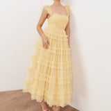 Anaya With Love Recycled Butter Yellow Square Neck Frill Midaxi Dress